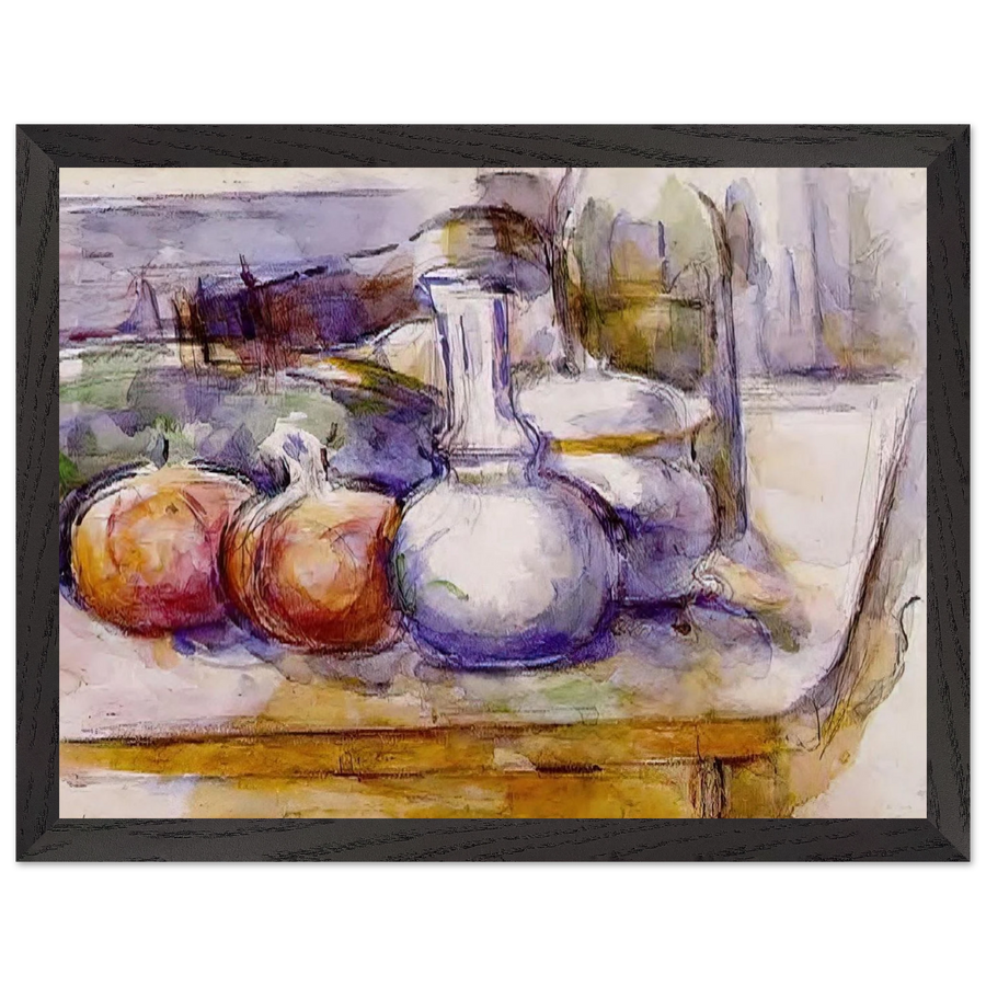Still Life with Carafe, Sugar Bowl, Bottle, Pommegranates and Watermelon by Paul Cézanne — Framed art print at Zephyeer