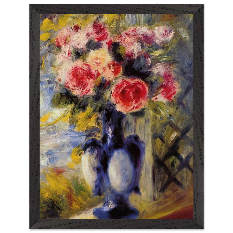 Bouquet of Roses in a Blue Vase by Pierre-Auguste Renoir — Framed art print at Zephyeer