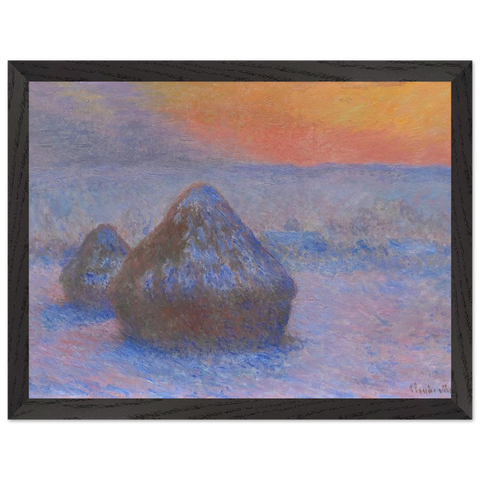 Stacks of Wheat Sunset, Snow Effect by Claude Monet — Framed art print at Zephyeer