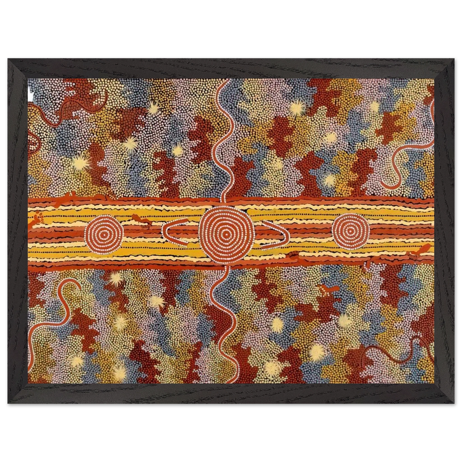 Corrobboree Dreaming - Native Art by Clifford Possum Tjapaltjarri — Framed art print at Zephyeer