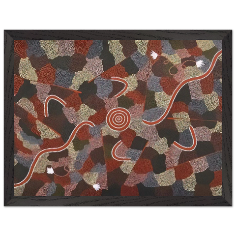 Family Dreaming - Native Art by Clifford Possum Tjapaltjarri — Framed art print at Zephyeer