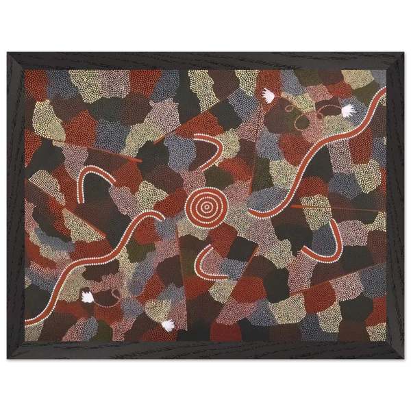 Family Dreaming - Native Art by Clifford Possum Tjapaltjarri — Framed art print at Zephyeer