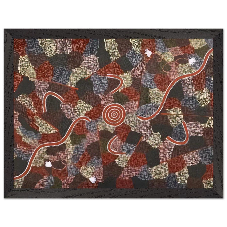 Family Dreaming - Native Art by Clifford Possum Tjapaltjarri — Framed art print at Zephyeer