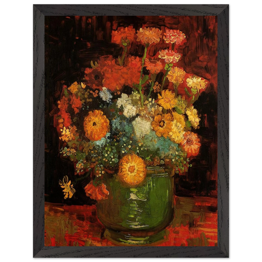 Vase with Zinnias by Vincent van Gogh — Framed art print at Zephyeer