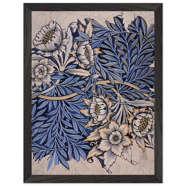 DESIGN FOR TULIP AND WILLOW INDIGO DISCHARGE WOOD BLOCK PRINTED FABRIC 1873 by William Morris — Framed art print at Zephyeer