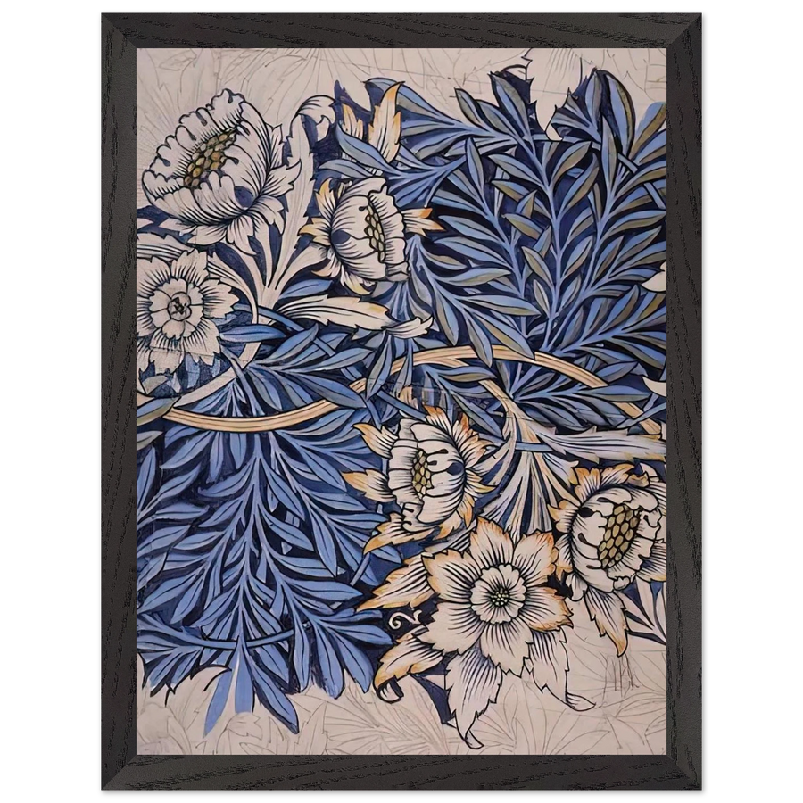 DESIGN FOR TULIP AND WILLOW INDIGO DISCHARGE WOOD BLOCK PRINTED FABRIC 1873 by William Morris — Framed art print at Zephyeer