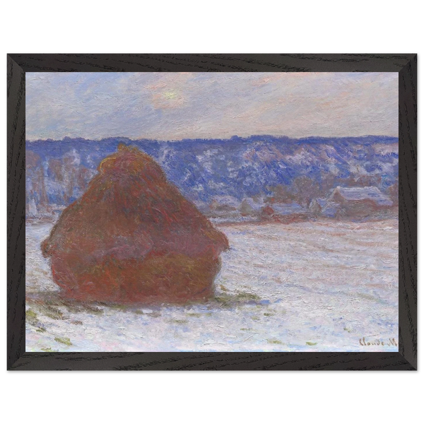 Stack of Wheat Snow Effect, Overcast Day by Claude Monet — Framed art print at Zephyeer