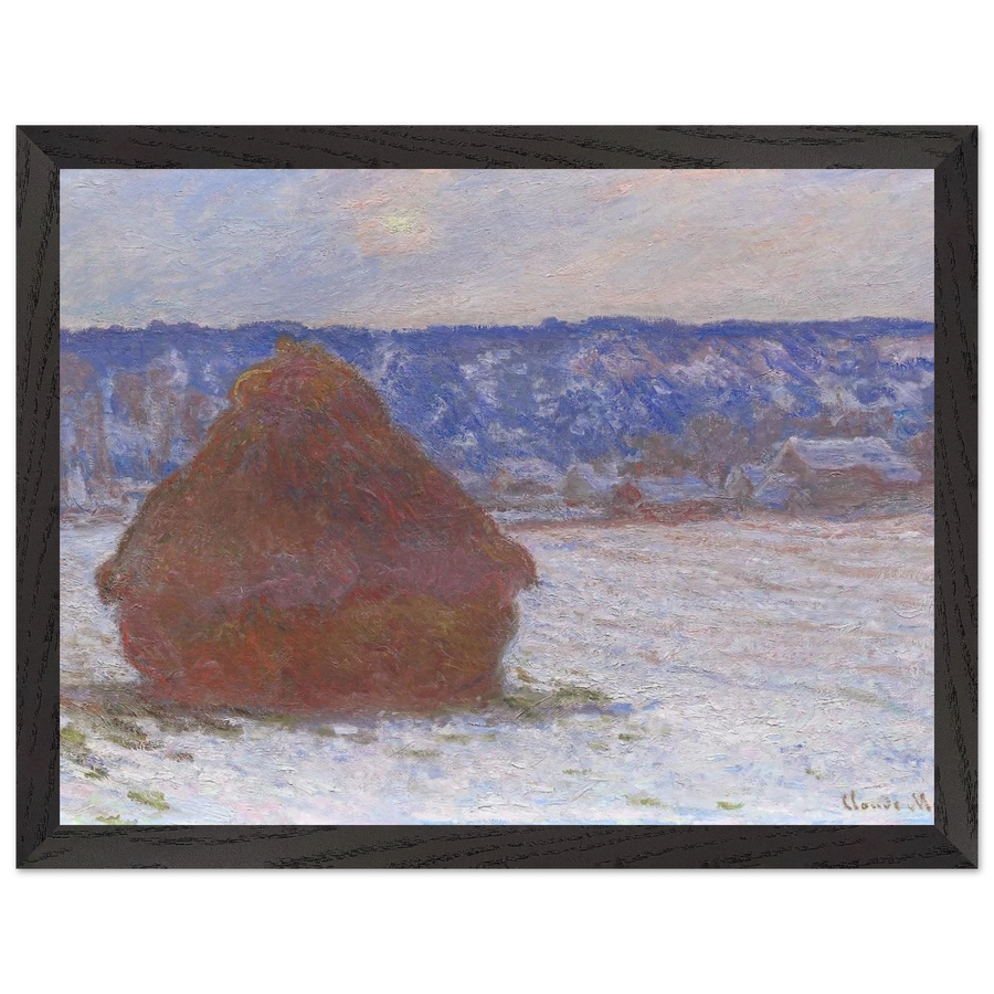 Stack of Wheat Snow Effect, Overcast Day by Claude Monet — Framed art print at Zephyeer