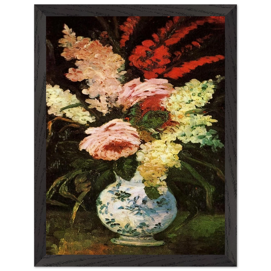 Vase with Gladioli and Lilac by Vincent van Gogh — Framed art print at Zephyeer
