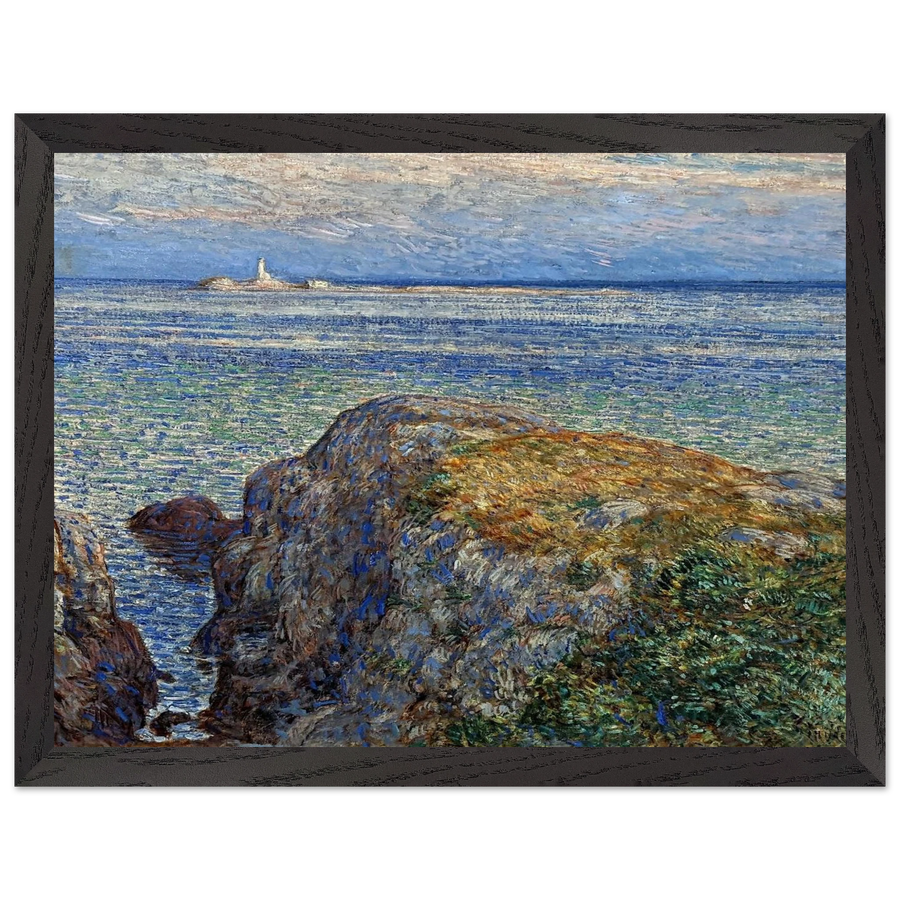 White island light isles of shoals at sundown by Childe Hassam — Framed art print at Zephyeer