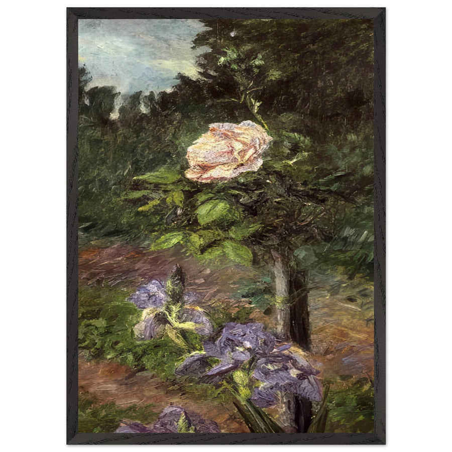 ROSE WITH PURPLE IRIS GARDEN AT PETIT GENNEVILLIERS by Gustave Caillebotte — Framed art print at Zephyeer