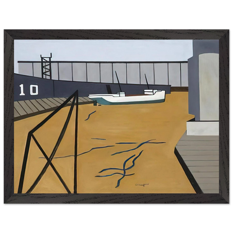 Boat and Grain Elevators - 1942 by Ralston Crawford — Framed art print at Zephyeer