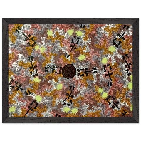 Kangaroo Dreaming, Mt. Dennison - 1989 by Clifford Possum Tjapaltjarri — Framed art print at Zephyeer