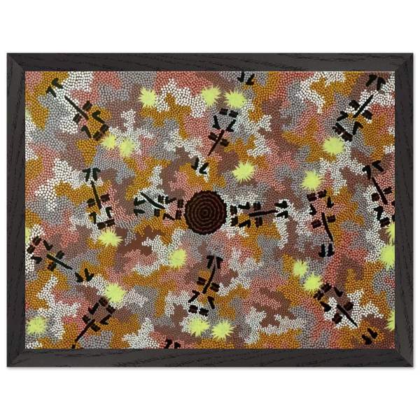 Kangaroo Dreaming, Mt. Dennison - 1989 by Clifford Possum Tjapaltjarri — Framed art print at Zephyeer