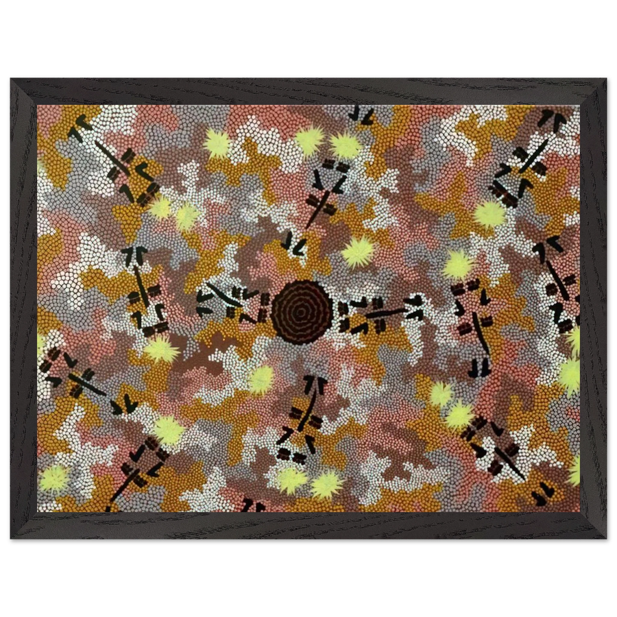 Kangaroo Dreaming, Mt. Dennison - 1989 by Clifford Possum Tjapaltjarri — Framed art print at Zephyeer