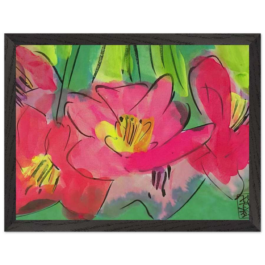 The Pinkest Flowers - Naïve Art Primitivism, Pop Art by Walasse Ting — Framed art print at Zephyeer