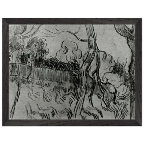 Pine Trees Seen against the Wall of the Asylum by Vincent van Gogh — Framed art print at Zephyeer