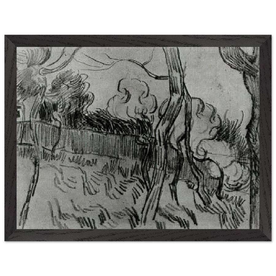 Pine Trees Seen against the Wall of the Asylum by Vincent van Gogh — Framed art print at Zephyeer