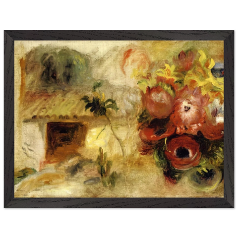 Small House, Buttercups and Diverse Flowers study by Pierre-Auguste Renoir — Framed art print at Zephyeer