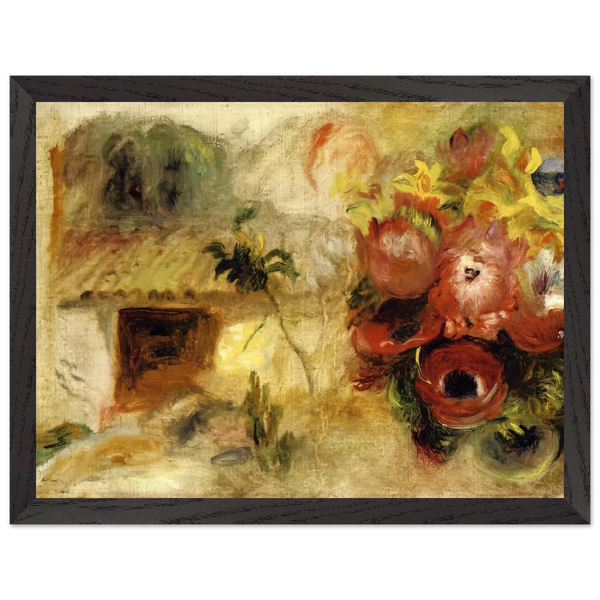 Small House, Buttercups and Diverse Flowers study by Pierre-Auguste Renoir — Framed art print at Zephyeer