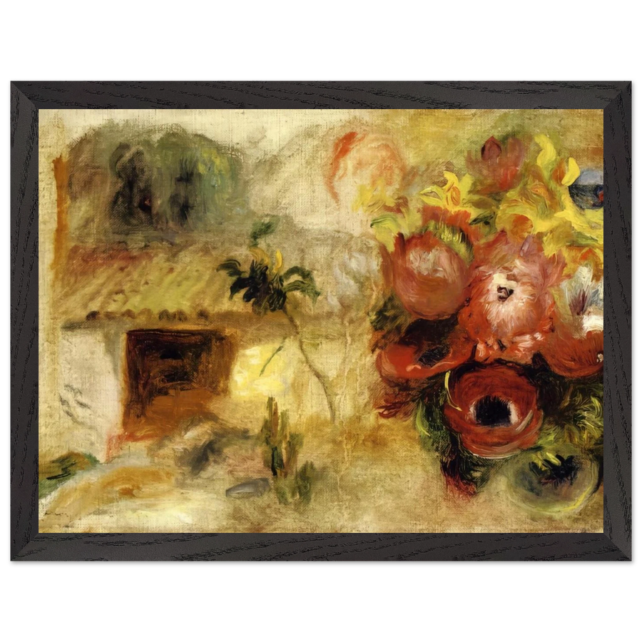 Small House, Buttercups and Diverse Flowers study by Pierre-Auguste Renoir — Framed art print at Zephyeer