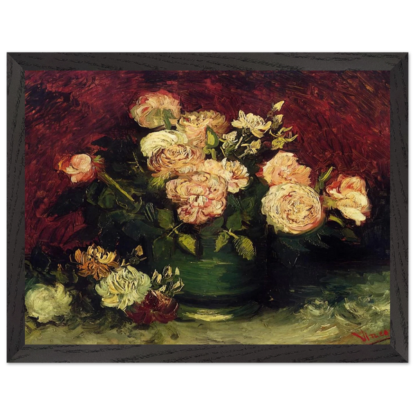 Bowl with Peonies and Roses by Vincent van Gogh — Framed art print at Zephyeer