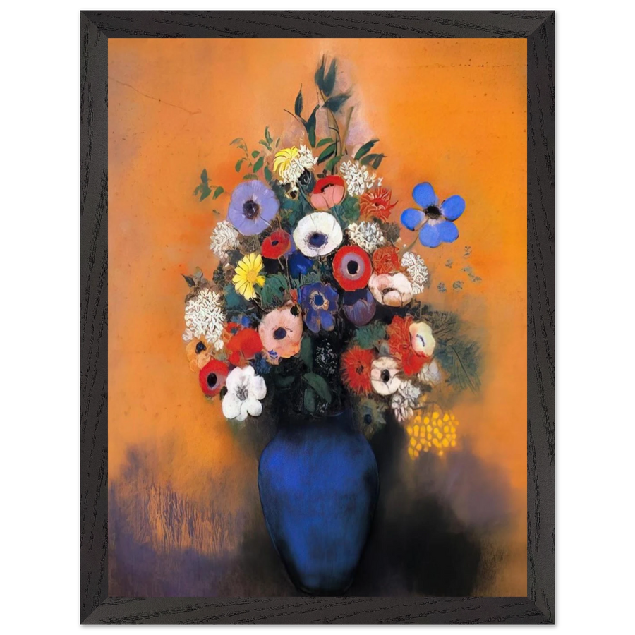MINOSAS ANEMONIES AND LEAVES IN A BLUE VASE by Odilon Redon — Framed art print at Zephyeer