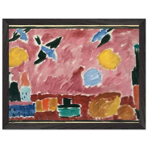 STILL LIFE WITH BOTTLE BREAD AND RED WALLPAPER WITH SWALLOWS 1915 by Alexej von Jawlensky — Framed art print at Zephyeer