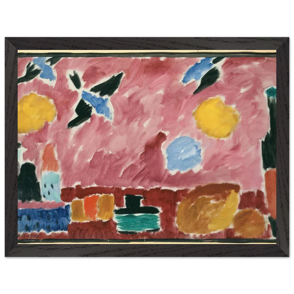 STILL LIFE WITH BOTTLE BREAD AND RED WALLPAPER WITH SWALLOWS 1915 by Alexej von Jawlensky — Framed art print at Zephyeer