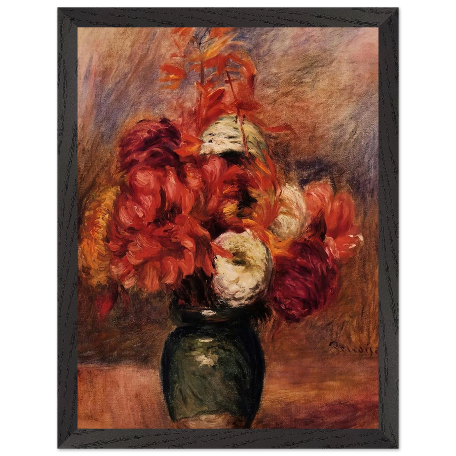 Flowers in a Green Vase Dahlilas and Asters by Pierre-Auguste Renoir — Framed art print at Zephyeer
