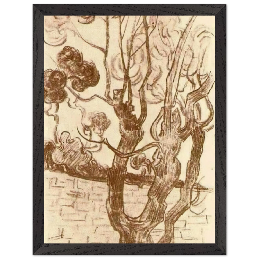 Treetop Seen against the Wall of the Asylum by Vincent van Gogh — Framed art print at Zephyeer
