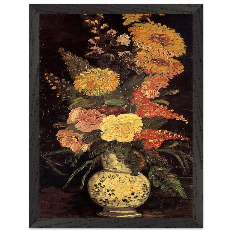 Vase with Asters, Salvia and Other Flowers by Vincent van Gogh — Framed art print at Zephyeer