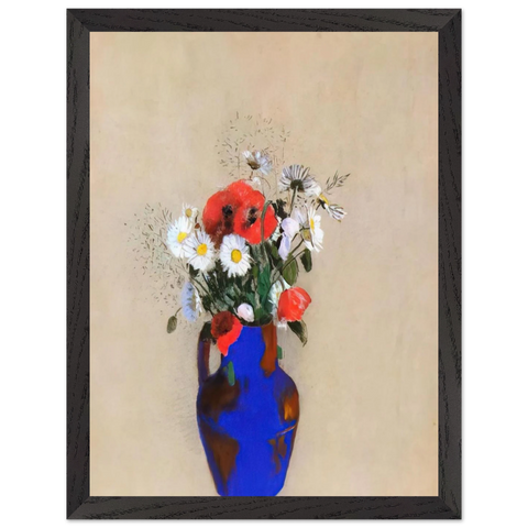 POPPIES AND DAISIES IN A BLUE VASE by Odilon Redon — Framed art print at Zephyeer