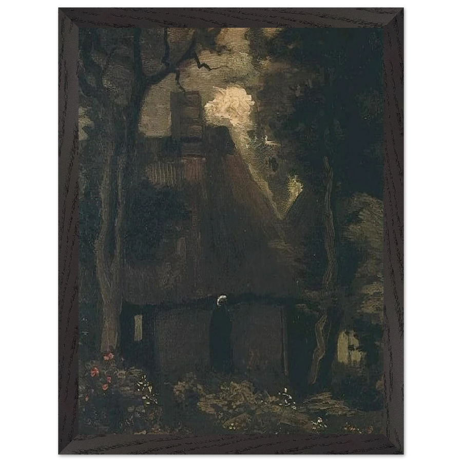 Cottage with Trees and Peasant Woman by Vincent van Gogh — Framed art print at Zephyeer