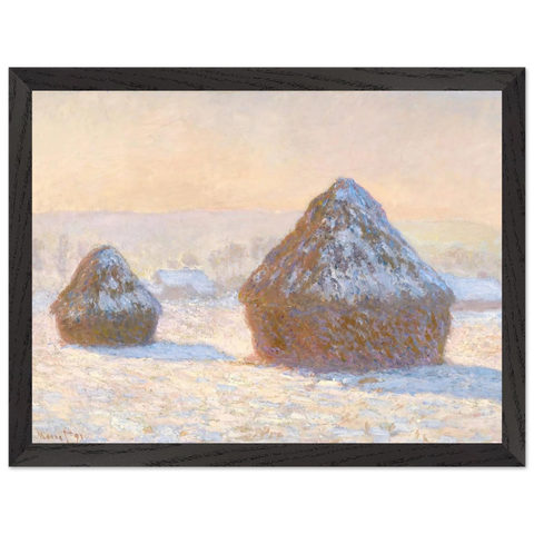 Wheatstacks, Snow Effect, Morning by Claude Monet — Framed art print at Zephyeer