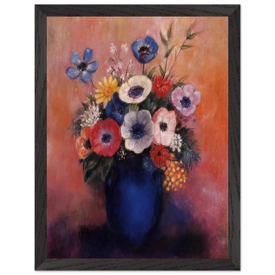 BOUQUET OF FLOWERS IN A BLUE VASE 1 by Odilon Redon — Framed art print at Zephyeer