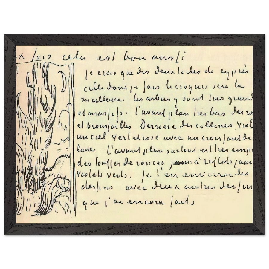 Cypresses Sketch on a Letter to Theo Van Gogh by Vincent van Gogh — Framed art print at Zephyeer