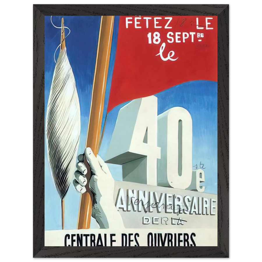 PROJECT OF POSTER THE CENTER OF TEXTILE WORKERS IN BELGIUM CELEBRATION ON 18TH SEPTEMBER 1938 by Rene Magritte — Framed art print at Zephyeer