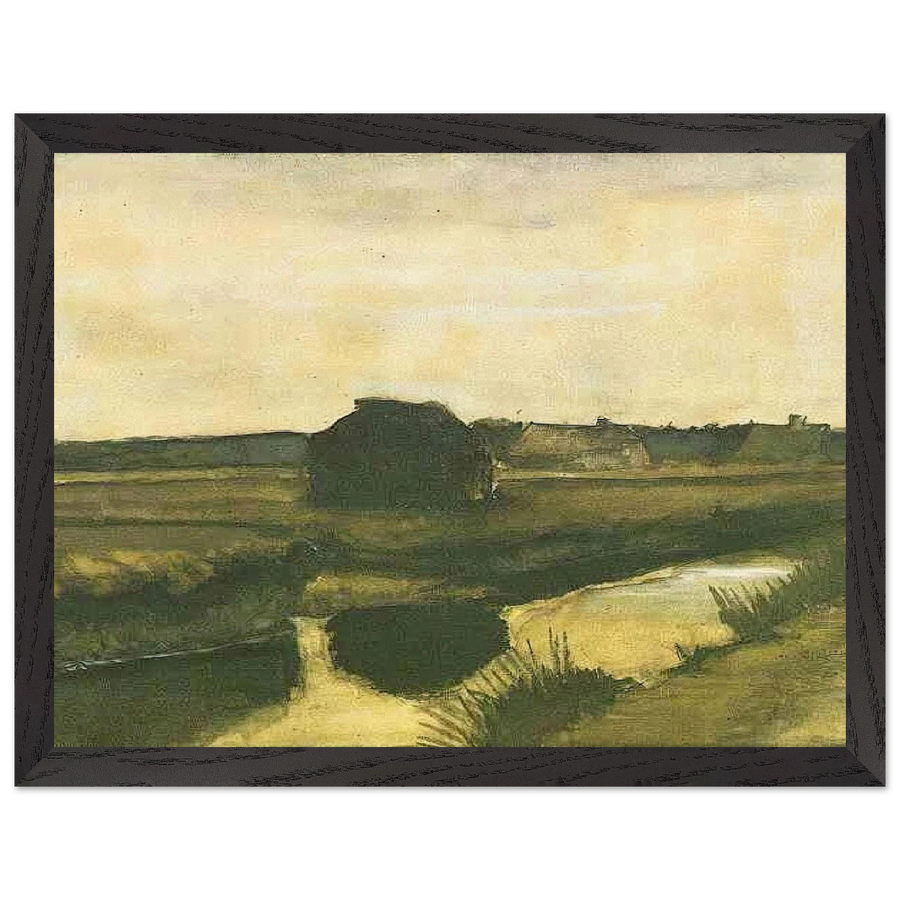 Landscape with a Stack of Peat and Farmhouses by Vincent van Gogh — Framed art print at Zephyeer