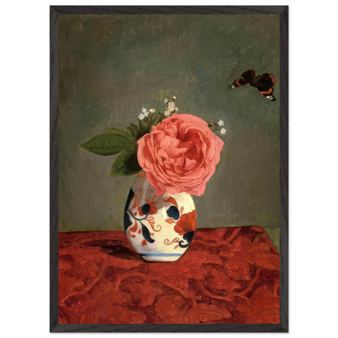 GARDEN ROSE AND BLUE FORGET ME NOTS IN A VASE by Gustave Caillebotte — Framed art print at Zephyeer