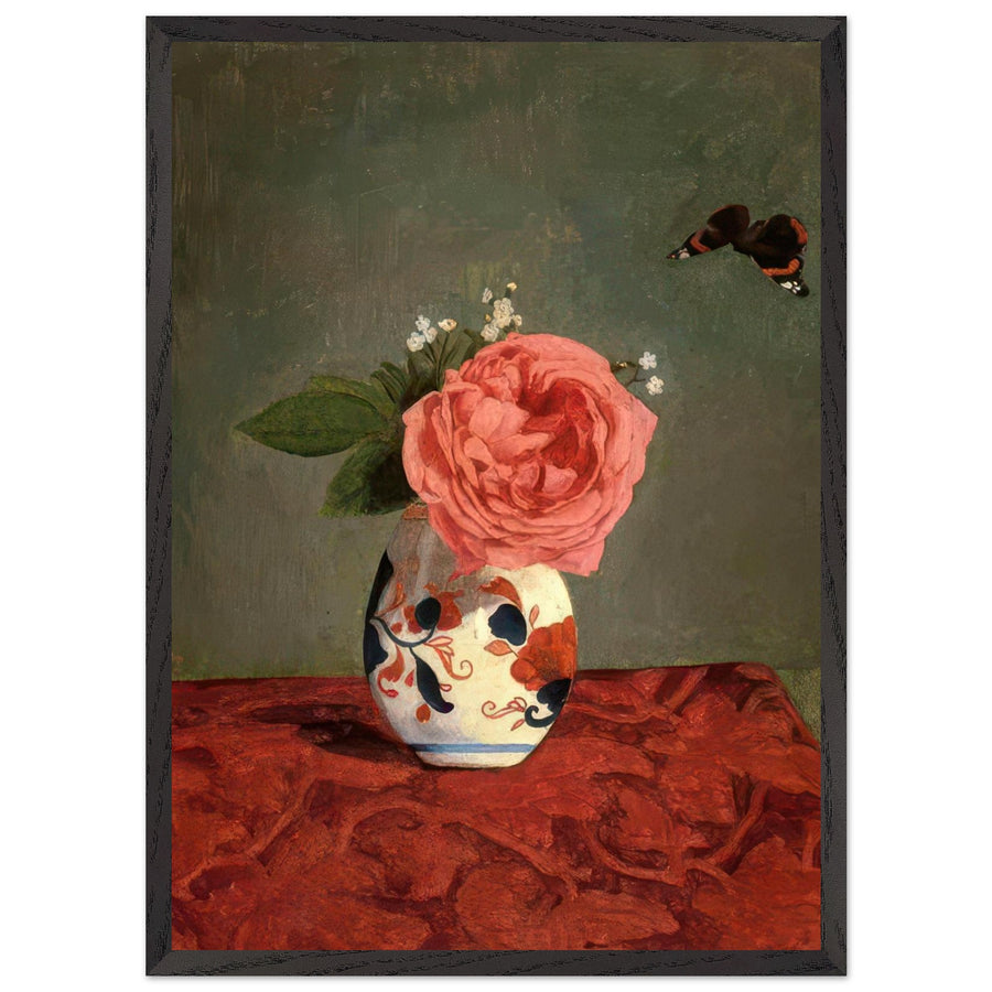 GARDEN ROSE AND BLUE FORGET ME NOTS IN A VASE by Gustave Caillebotte — Framed art print at Zephyeer