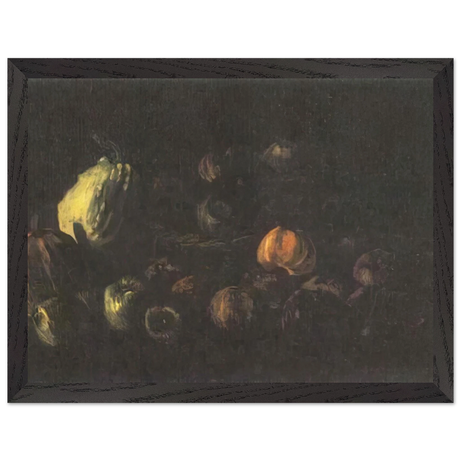 Still life with a basket of apples and two pumpkins by Vincent van Gogh — Framed art print at Zephyeer
