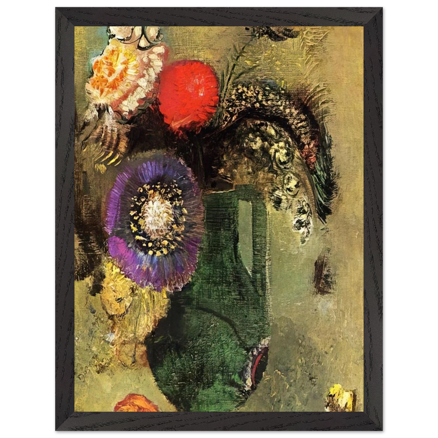 FLOWERS IN GREEN VASE WITH HANDLES by Odilon Redon — Framed art print at Zephyeer