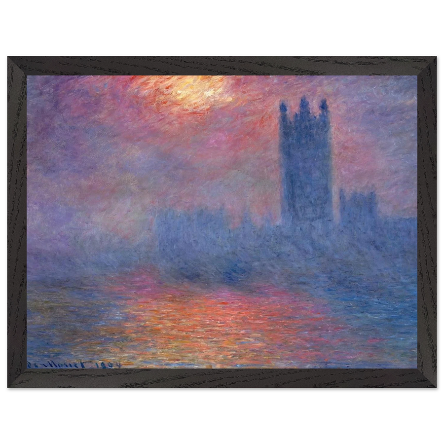 Houses of Parliament, London, Sun Breaking Through by Claude Monet — Framed art print at Zephyeer