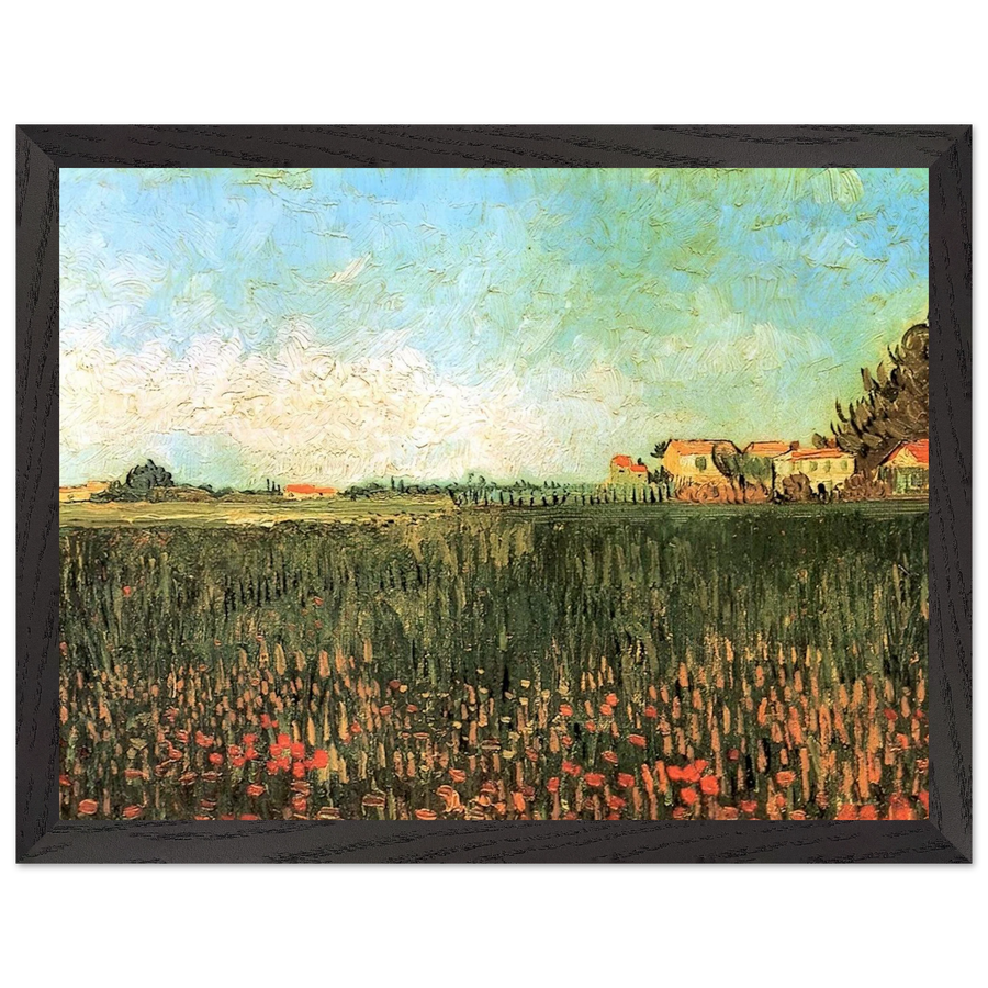 Farmhouses in a Wheat Field Near Arles by Vincent van Gogh — Framed art print at Zephyeer