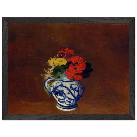 GERANIUMS AND OTHER FLOWERS IN A STONEWARE VASE by Odilon Redon — Framed art print at Zephyeer
