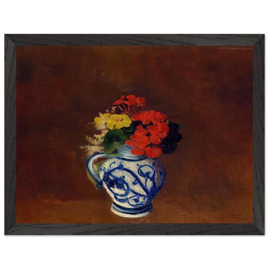 GERANIUMS AND OTHER FLOWERS IN A STONEWARE VASE by Odilon Redon — Framed art print at Zephyeer