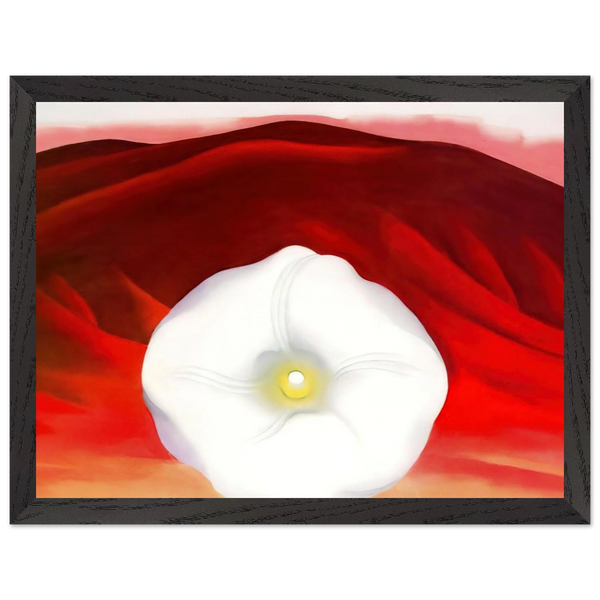 Red hills and white flower by Georgia O'Keeffe — Framed art print at Zephyeer