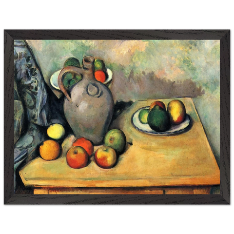 Still life, jug and fruit on a table by Paul Cézanne — Framed art print at Zephyeer