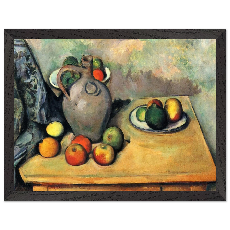 Still life, jug and fruit on a table by Paul Cézanne — Framed art print at Zephyeer